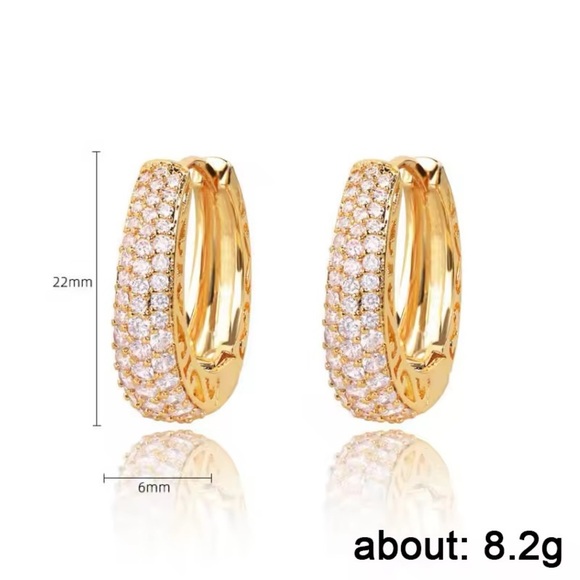 Huitan Luxury Elegant Gold Color Hoop Earrings for Women Paved Dazzling CZ Stone - Picture 4 of 4